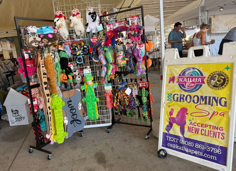 Pet toys display at local Kailua O'ahu market event